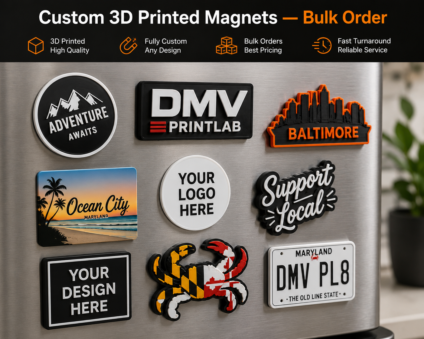 Custom 3D Printed Magnets Bulk Order | Custom Promotional Magnets | DMV Print Lab