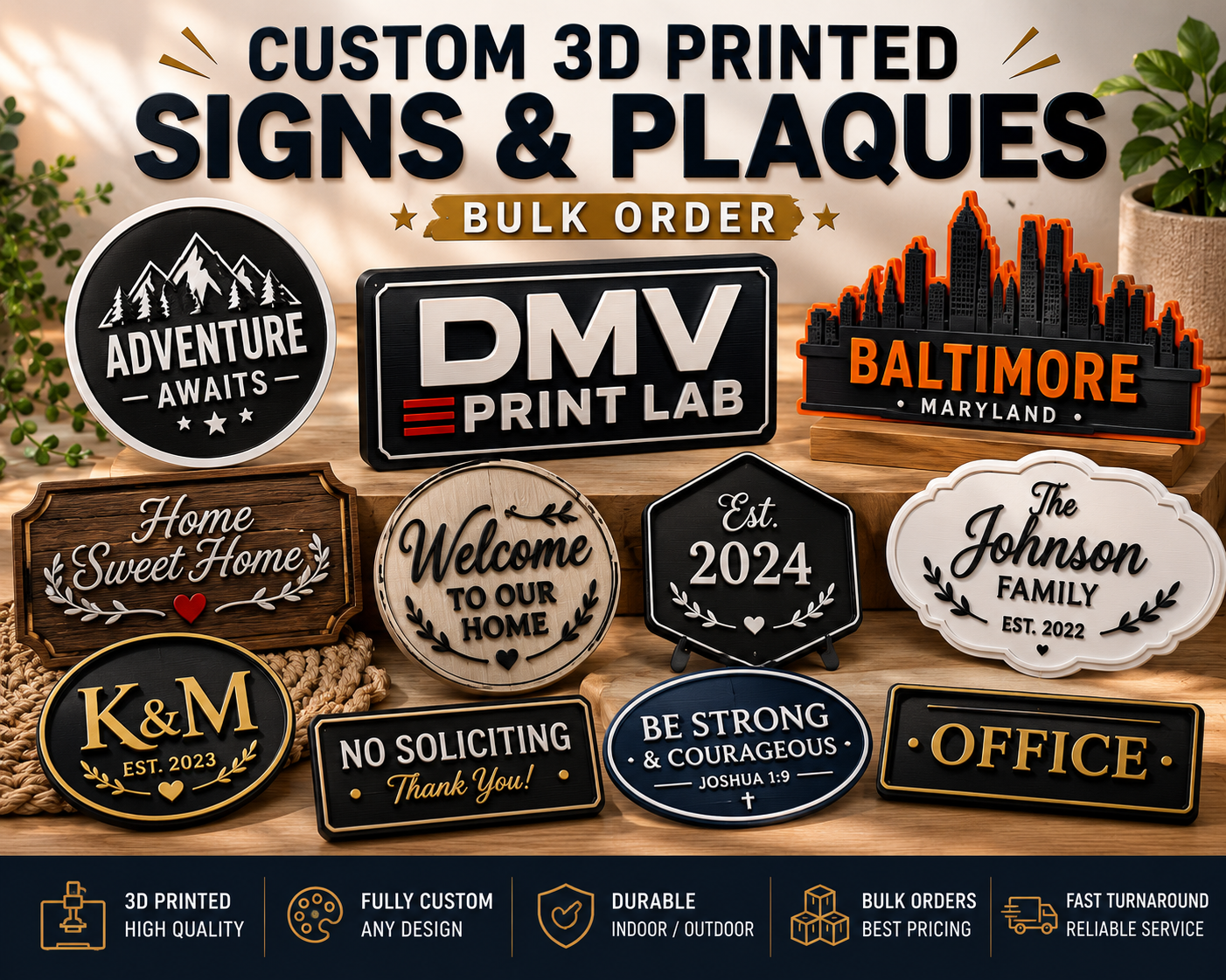 Custom 3D Printed Signs and Plaques | Personalized Business Signs | Office Plaques | DMV Print Lab
