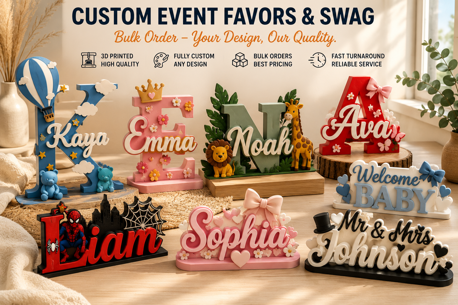 Custom Event Favors and Swag | Personalized Name Signs | Baby Shower Decor | Birthday Signs | DMV Print Lab