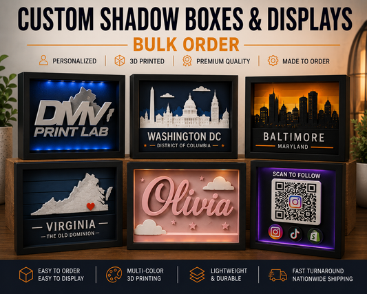 Custom Shadow Boxes and Displays | LED Logo Displays | City Skyline Shadow Boxes | DMV Print Lab