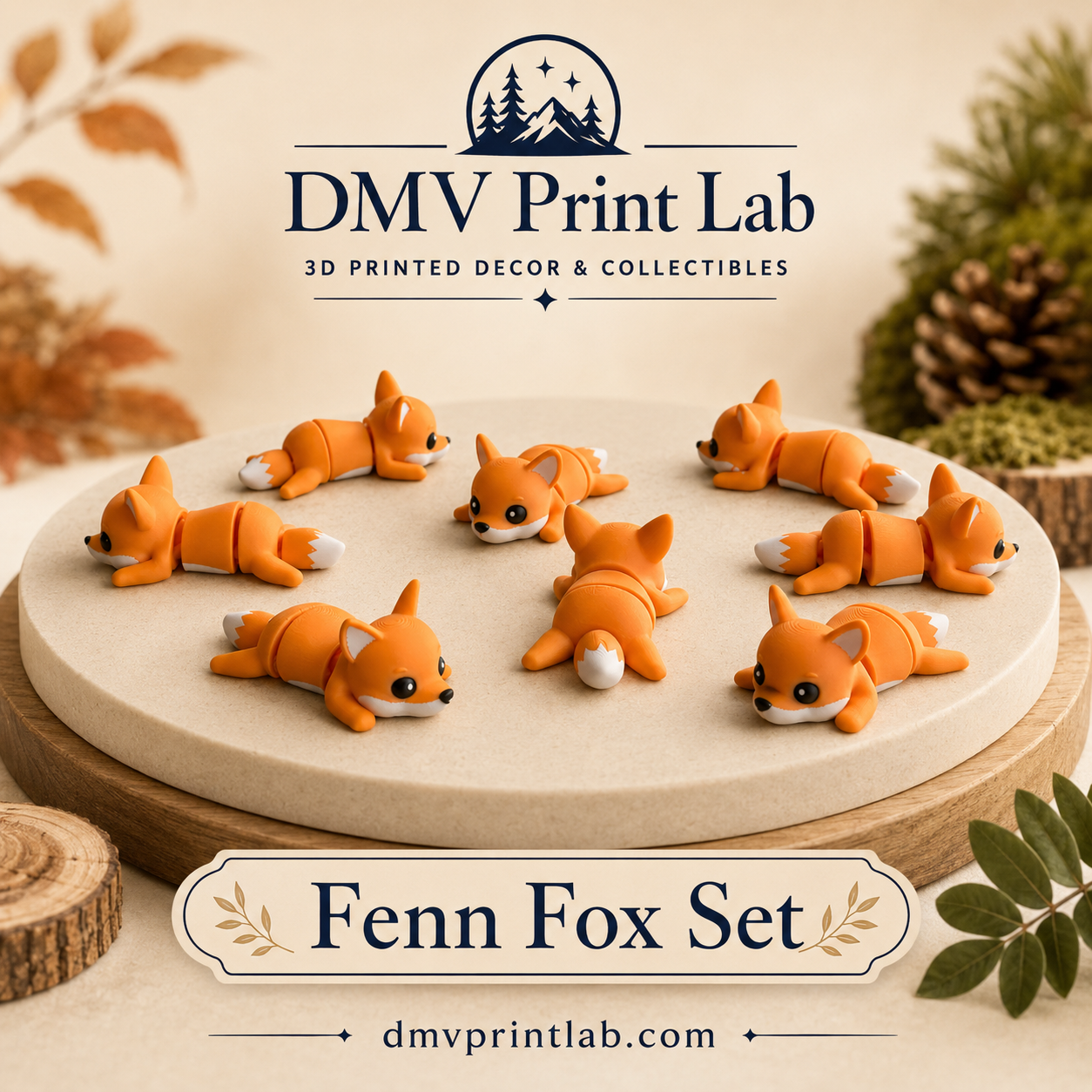 DMV Print Lab Fenn Fox mini toys 12 pieces goodie bag toys 3D printed collectibles
