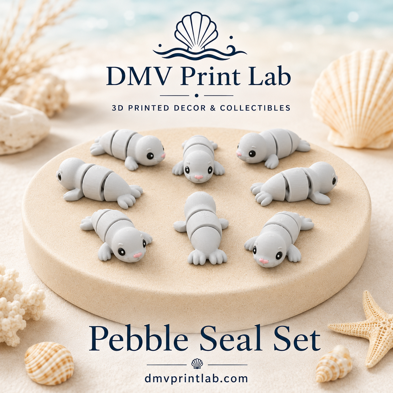 DMV Print Lab Pebble Seal mini toys 12 pieces goodie bag toys 3D printed collectibles