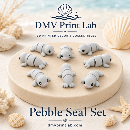 DMV Print Lab Pebble Seal mini toys 12 pieces goodie bag toys 3D printed collectibles