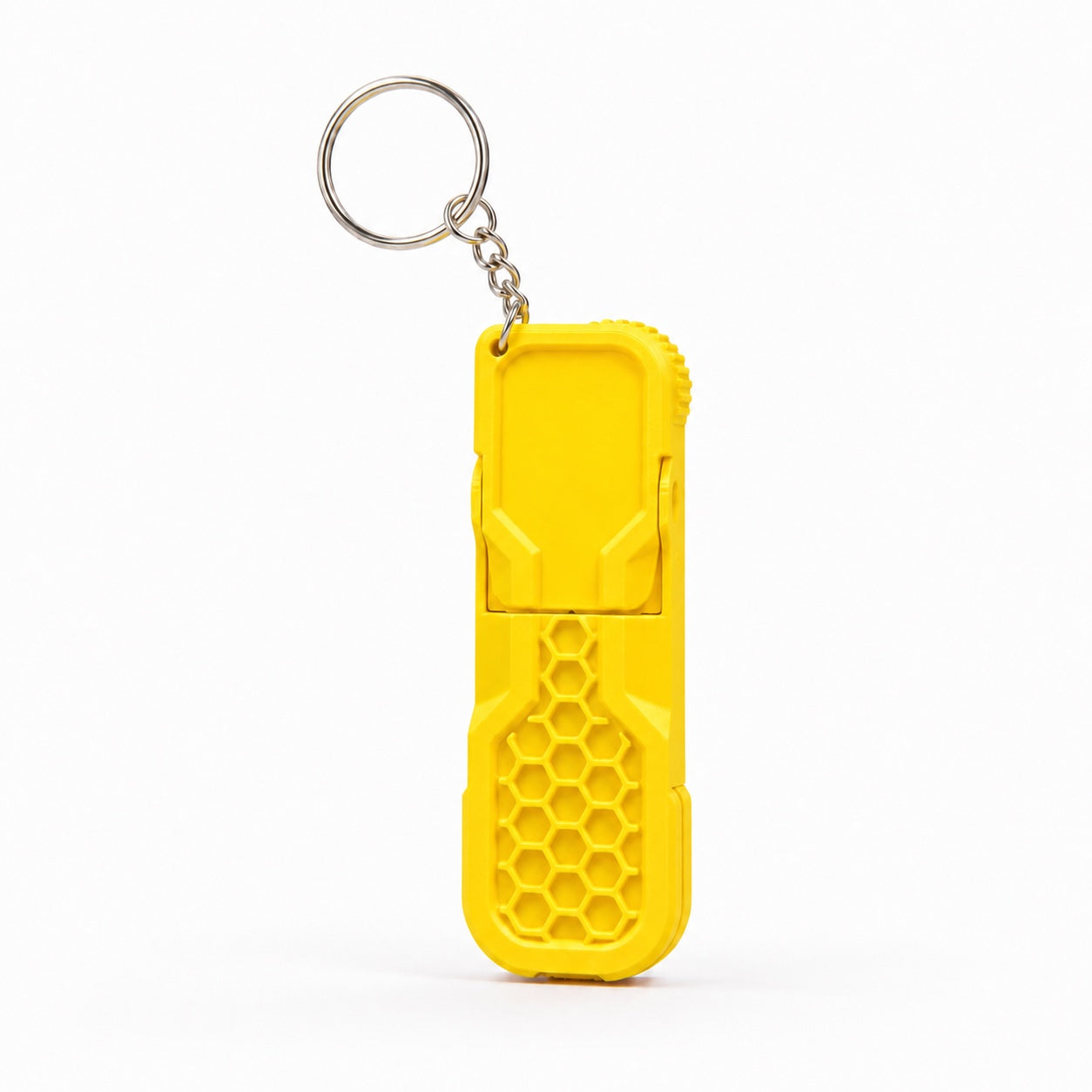 Yellow fidget phone stand keychain with foldable phone stand and keyring
