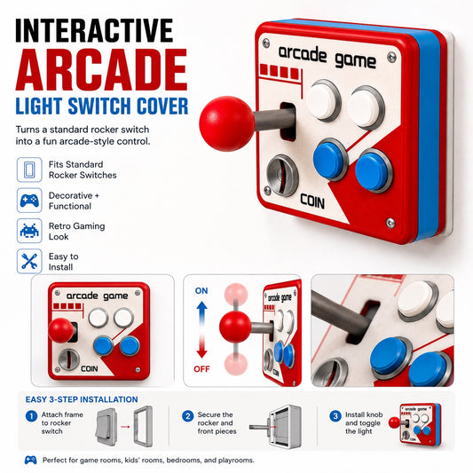 Interactive arcade light switch cover for standard rocker switches